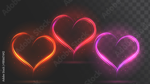 Vector glowing hearts