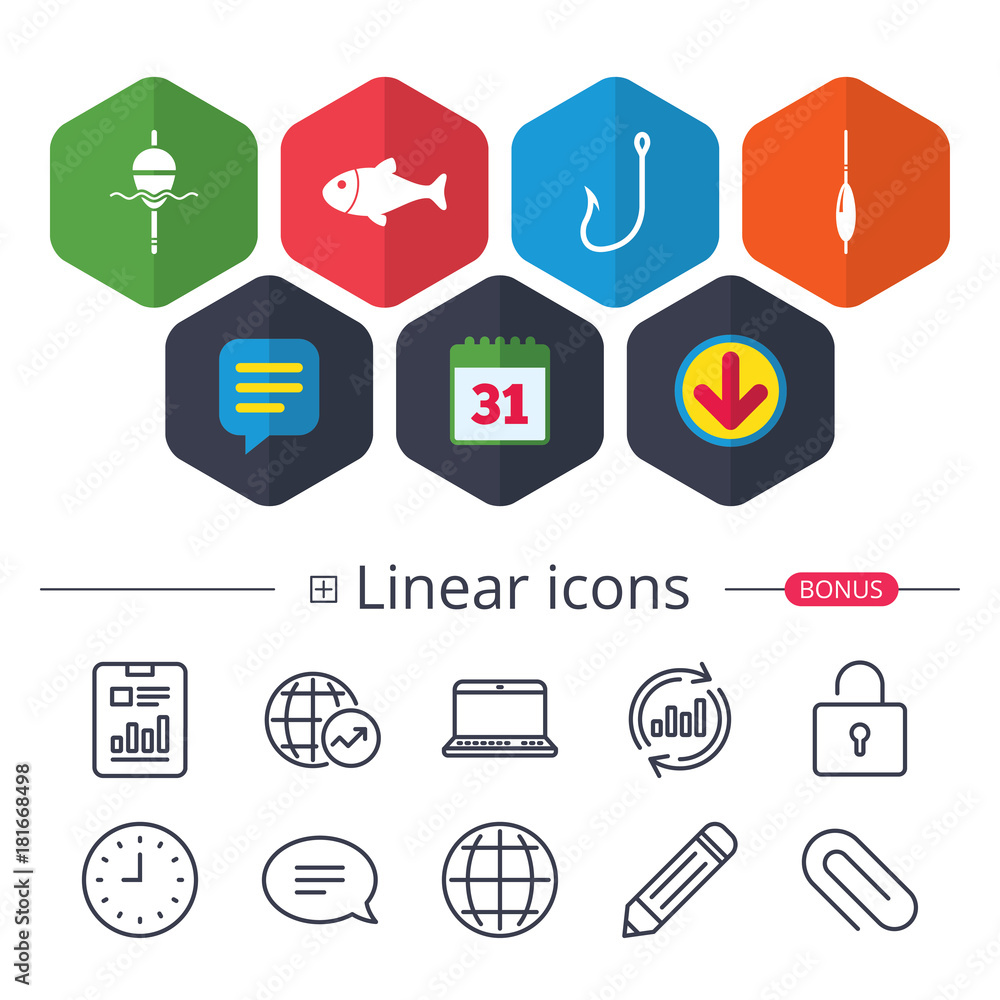 Fishing icons. Fish with fishermen hook symbol. Fishing icons. Fish with fishermen hook symbol.