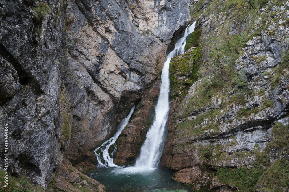 Obraz premium Savica waterfall near lake Bohinj in Triglav national park in Slovenia