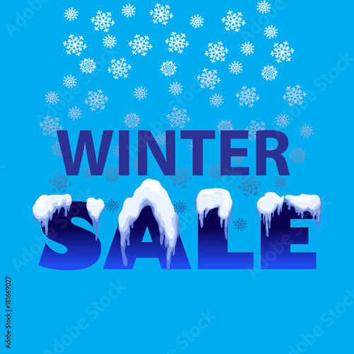 Winter sale note with snow caps, snowballs and snowdrifts set.