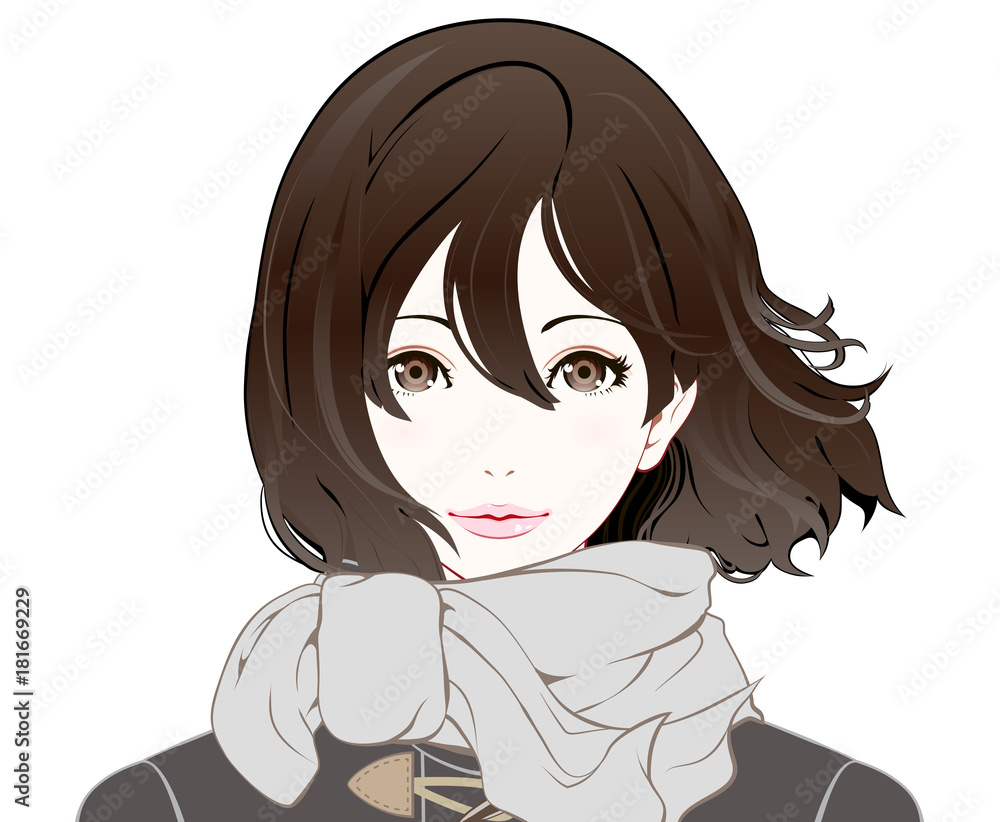 女性の表情 / 冬服 / なびく髪 女性の表情 / 冬服 / なびく髪