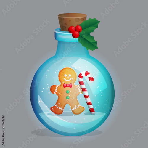 Magic potion bottle with winter decoration inside.