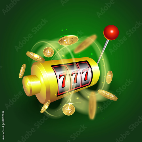 Slot machine lucky sevens jackpot concept 777. Vector casino game. Slot machine with money coins.