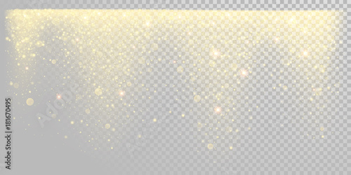 Christmas holiday golden glitter snow or sparkling gold confetti on white background template. Vector golden particles light shine glare effect for New Year or Christmas glamor modern luxury design