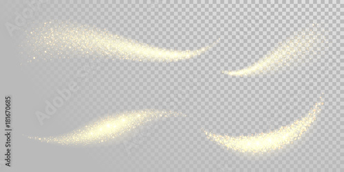 Christmas holiday golden glitter light wave background template of sparkling gold particles and shiny confetti effect. Vector glittering shimmer wave for New Year or Christmas modern white design
