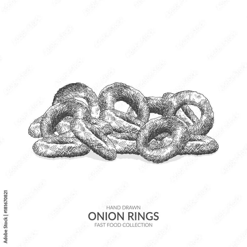 Fried onion rings vector stock illustration. Street food. Deep-fried  vegetables. Isolated on a white background. Stock Vector | Adobe Stock