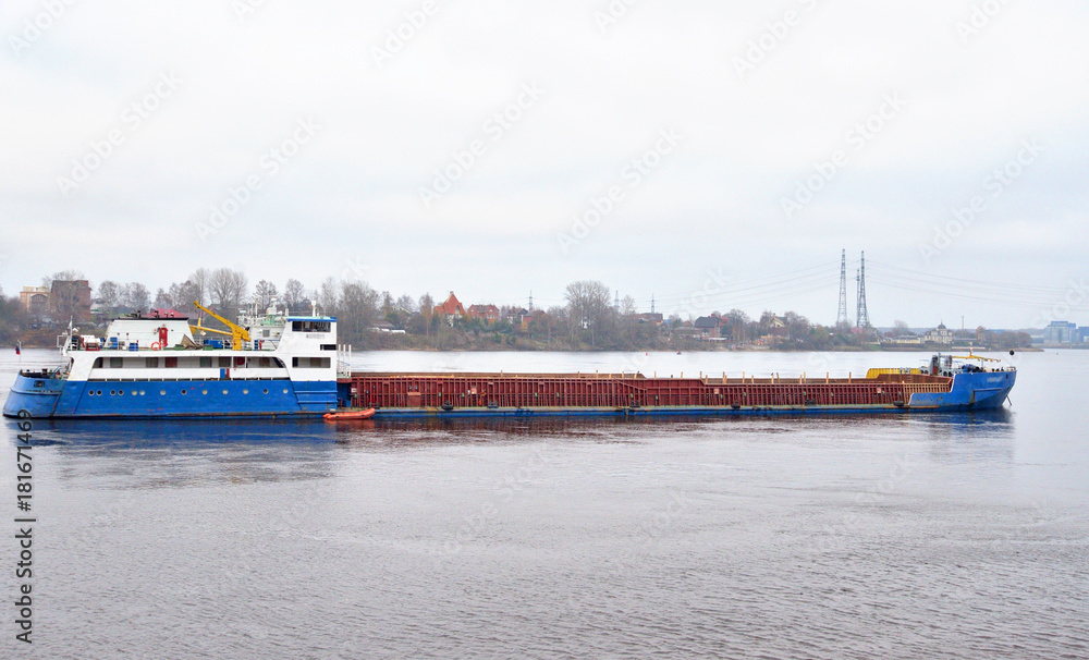 Cargo ship on Neva River.