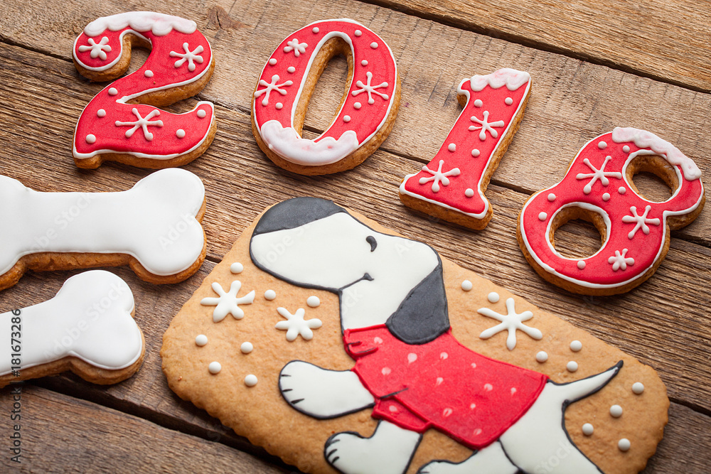 New Year background, 2018, year of the dog, gingerbread.