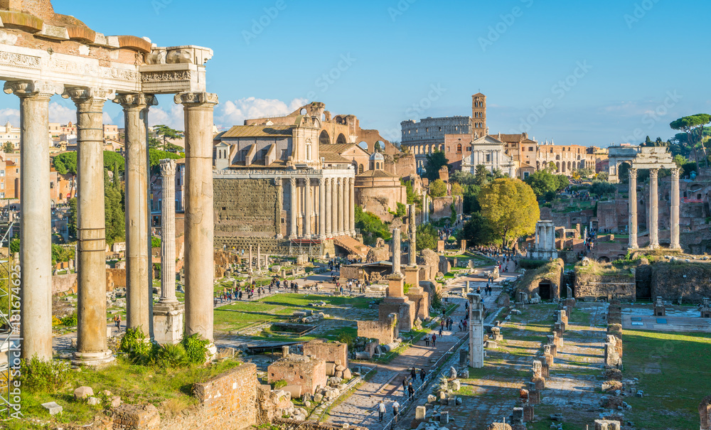 The Roman Forum in the afteroon as seen from Campidoglio, Rome, Italy.