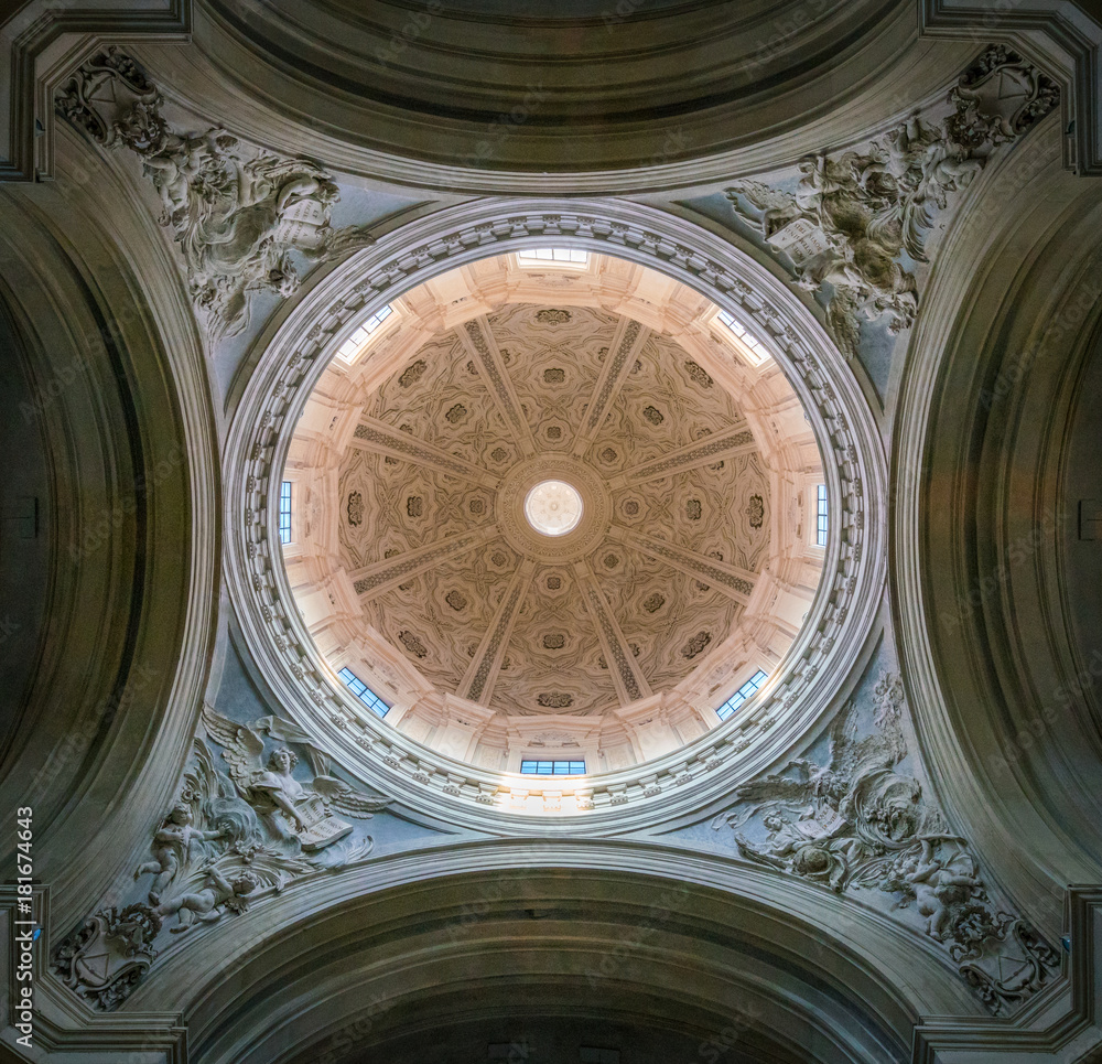 The dome of the Church of the Saints Luca and Martina in Rome near the Forum, Italy. 