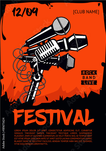 Music festival. Poster template. Rock party.
