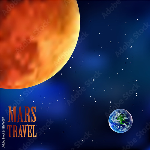 Mars and Earth Sky Background, Vector, Illustration, Eps File