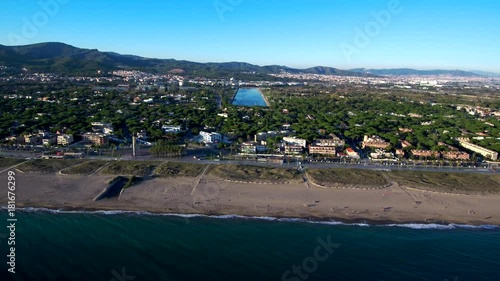 Castelldefels (Barcelona) desde el aire. Toma aerea de Playa de Castelldefels