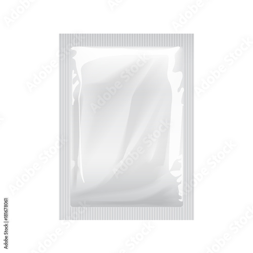 White Blank template Packaging Foil wet wipes Pouch Medicine. Realistic Food Packing Coffee, Salt, Sugar, Pepper, Spices, Sweets. Vector Mock template