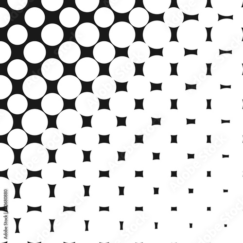 Vector geometric halftone pattern with circles  dots  rounded shapes. Stylish monochrome seamless texture. Abstract repeat black   white background with diagonal gradient effect. Square design element