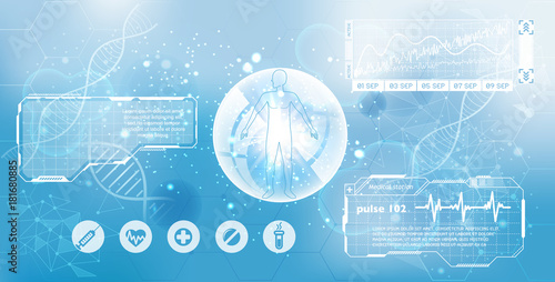 Vector HUD interface diagnostics of human health. Technology of the future examination of the patient