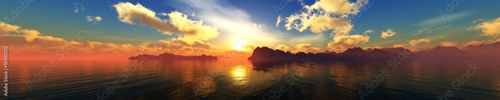 panorama of the sunset over the sea, beautiful ocean sunset, banner

