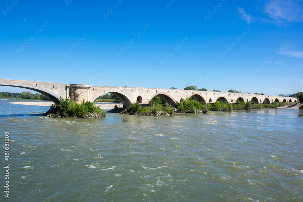 The medieval bridge over the Rhone River
