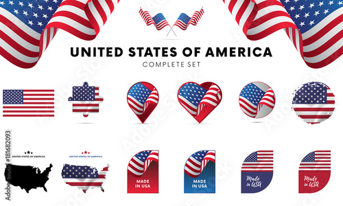 United States of America complete set. USA. Vector illustration.