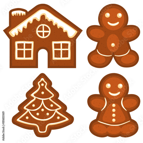 Ginger bread cookie icon logo colorful bright set.