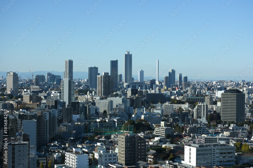  日本の東京都市景観・青空「池袋の高層ビル群などを望む」