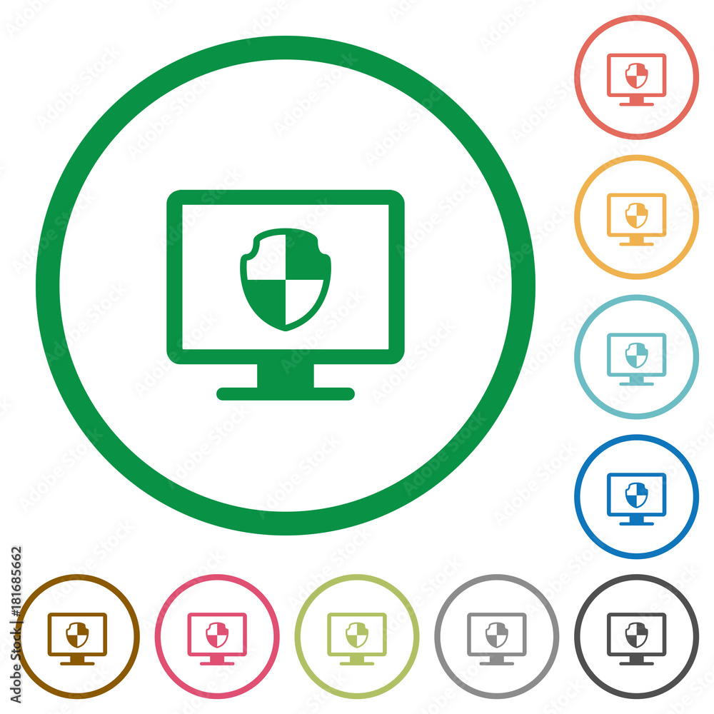 Computer security flat icons with outlines Computer security flat icons with outlines