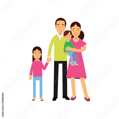 Young parents standing with their two kids, happy family concept vector Illustration