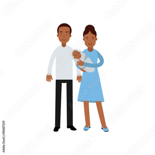 Young afro american family with newborn baby vector Illustration