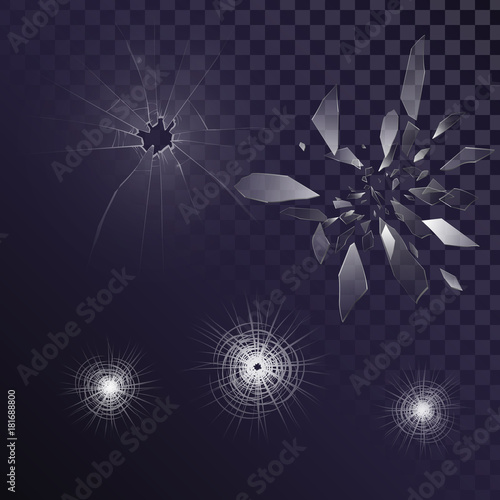 Vector glass fragments, cracks, bullet marks on glass