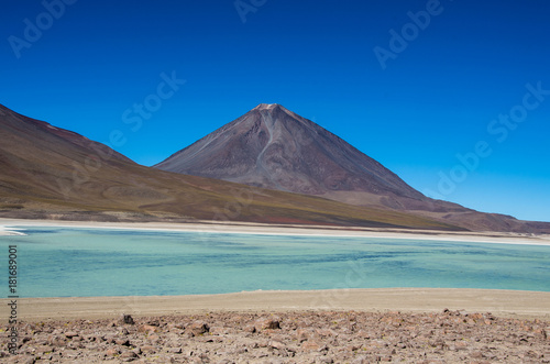 Laguna Verde is a salt lake at the foot of the volcanos Licancabur and Juriques - Eduardo Avaroa Andean Fauna National Reserve, Bolivia