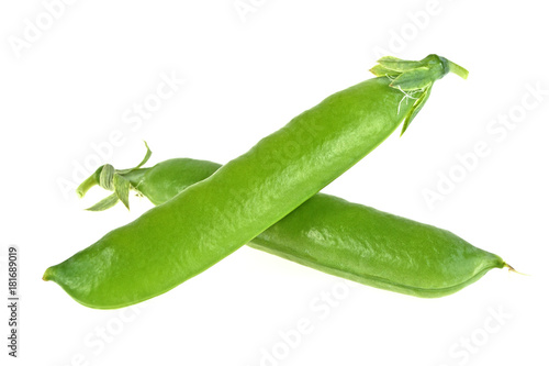 Pea pods on white background, healthy food