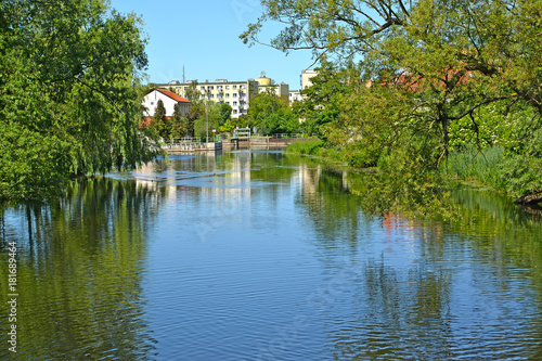 The Paslenka River in the city of Braniewo, Poland