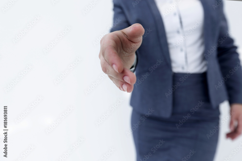 Fototapeta premium closeup. business woman stretching hand for handshake