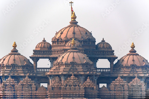 Facade of a temple Akshardham in Delhi, India photo