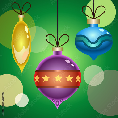 A colection of three decorative Christmas balls. Vector Illustration