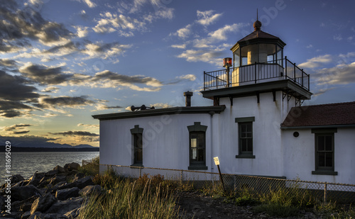 Sunset over Seattle's West Point Lighthouse photo