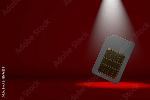 Sim card in a spotlight. 3D Rendering photo