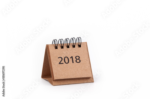 2018 Cardboard calendar on a white background. Free text space.
