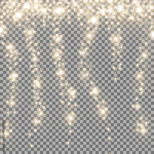 Falling stars effect, sparkling stardust, golden color