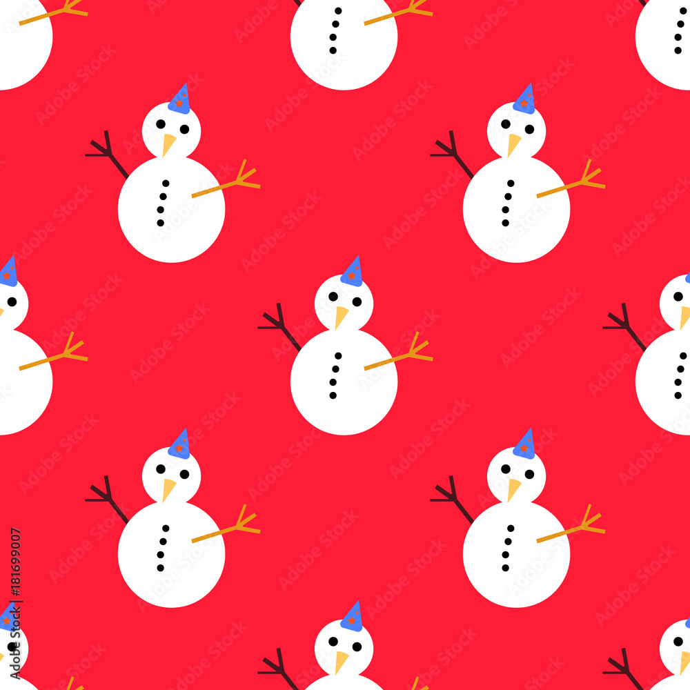 Seamless pattern with christmas Snowman on red background. Flat design, vector illustration, EPS10 Seamless pattern with christmas Snowman on red background. Flat design, vector illustration, EPS10