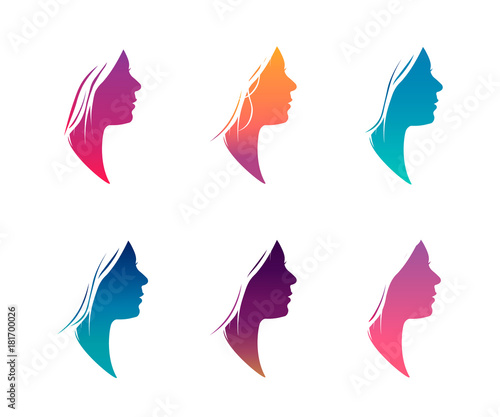 Colorful female silhouette set isolated on white background. Vector illustration in flat style.