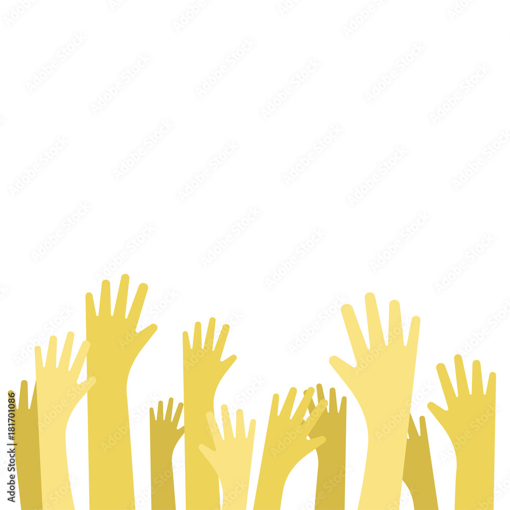Concept of raised up hands. Vector flat illustration of education, business train