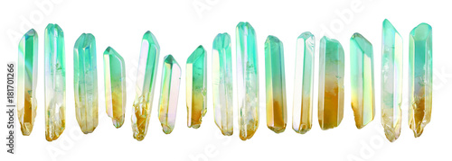 set of little crystal gemstones isolated on white background