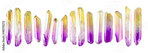 set of little crystal gemstones isolated on white background