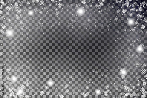 Snowflake border vector. Christmas falling snow frame.