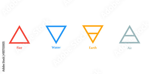 Vector illustration of four elements icons, triangle icons symbols. Logo template. Wind, fire, water, earth symbol. Pictograph.