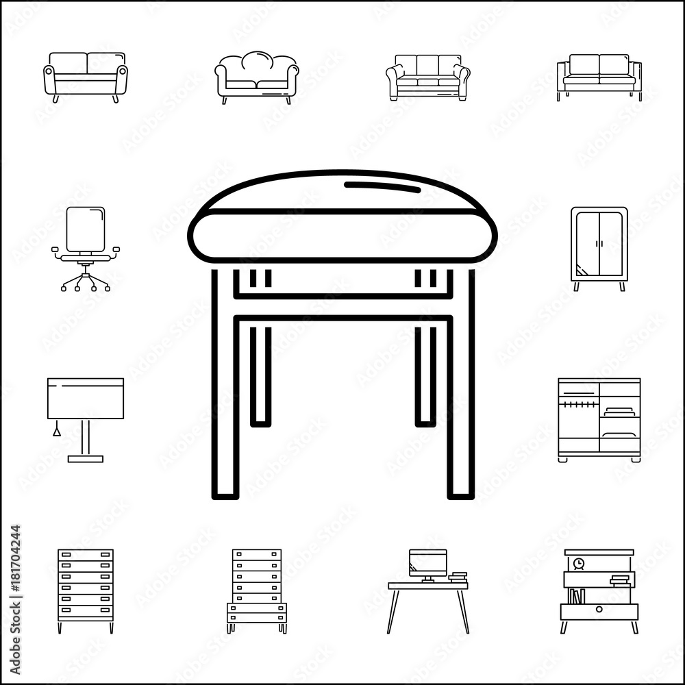 Baby chair icon. Set of household accessories icons. Signs, outline furniture collection, simple thin line icons for websites, web design, mobile app, info graphics Baby chair icon. Set of household accessories icons. Signs, outline furniture collection, simple thin line icons for websites, web design, mobile app, info graphics