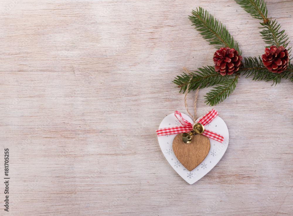 Heart Christmas decoration on fir branch Heart Christmas decoration on fir branch