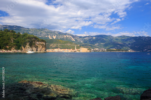 The Mediterranean sea and the green mountains.