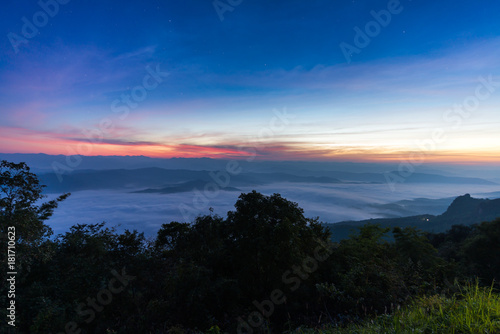 Dawn of Sea Mist on the top of Sierra, Doi Samer-Dao, Nan, Northern of Thailand